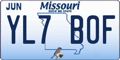 MO license plate YL7B0F