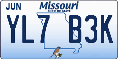 MO license plate YL7B3K