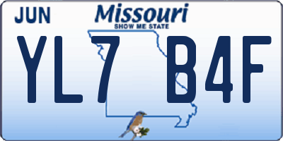 MO license plate YL7B4F