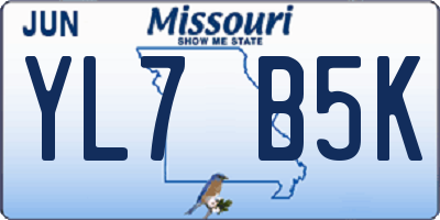 MO license plate YL7B5K
