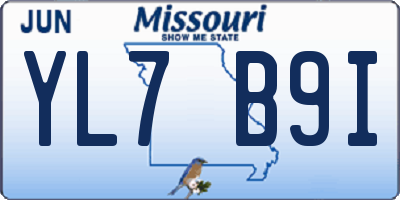 MO license plate YL7B9I