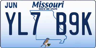 MO license plate YL7B9K