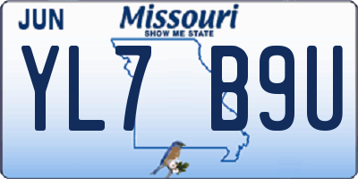 MO license plate YL7B9U