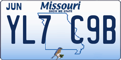 MO license plate YL7C9B