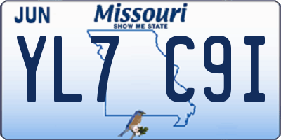 MO license plate YL7C9I