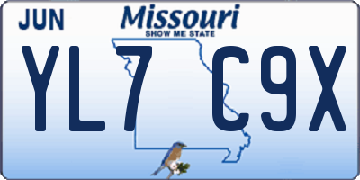 MO license plate YL7C9X