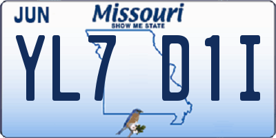 MO license plate YL7D1I