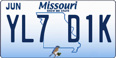 MO license plate YL7D1K