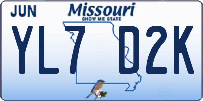 MO license plate YL7D2K