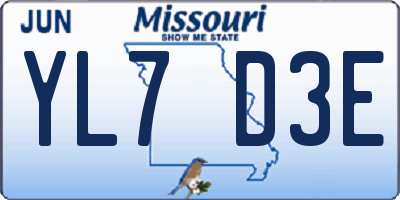 MO license plate YL7D3E