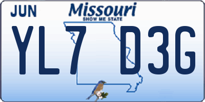 MO license plate YL7D3G