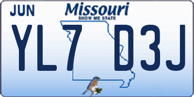 MO license plate YL7D3J
