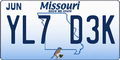 MO license plate YL7D3K