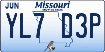 MO license plate YL7D3P