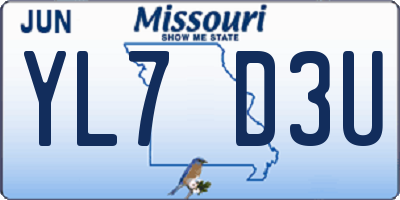 MO license plate YL7D3U
