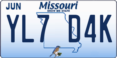 MO license plate YL7D4K