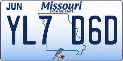 MO license plate YL7D6D