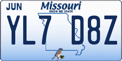 MO license plate YL7D8Z