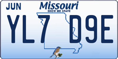 MO license plate YL7D9E