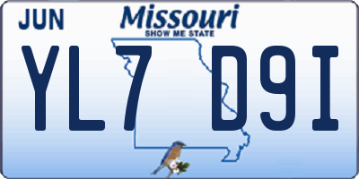 MO license plate YL7D9I