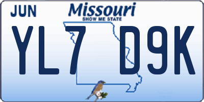 MO license plate YL7D9K