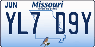 MO license plate YL7D9Y