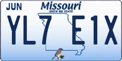 MO license plate YL7E1X