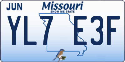 MO license plate YL7E3F