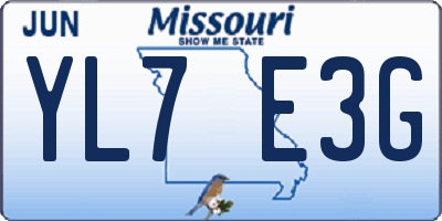 MO license plate YL7E3G
