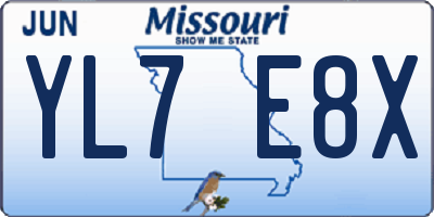 MO license plate YL7E8X