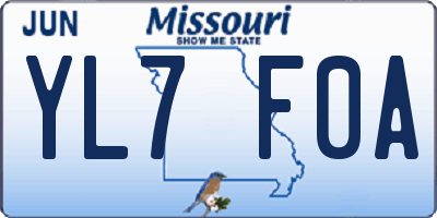 MO license plate YL7F0A