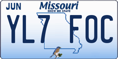 MO license plate YL7F0C