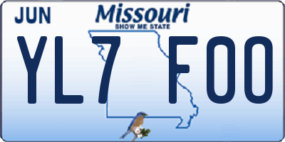 MO license plate YL7F0O