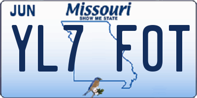 MO license plate YL7F0T