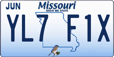 MO license plate YL7F1X