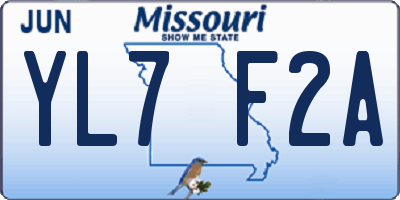 MO license plate YL7F2A