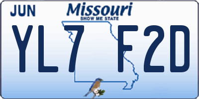 MO license plate YL7F2D