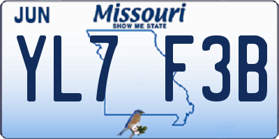 MO license plate YL7F3B