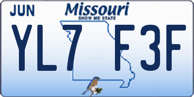 MO license plate YL7F3F