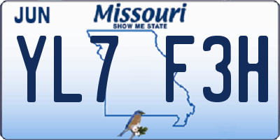 MO license plate YL7F3H