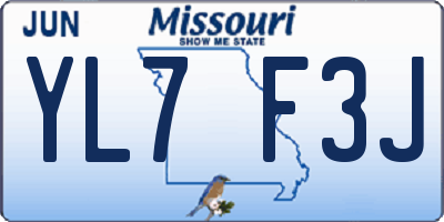 MO license plate YL7F3J