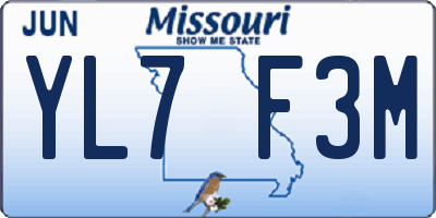 MO license plate YL7F3M