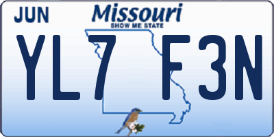 MO license plate YL7F3N