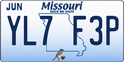 MO license plate YL7F3P