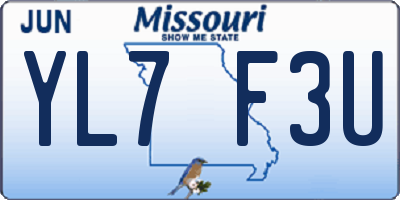 MO license plate YL7F3U