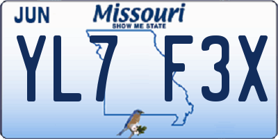 MO license plate YL7F3X