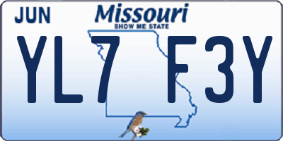 MO license plate YL7F3Y