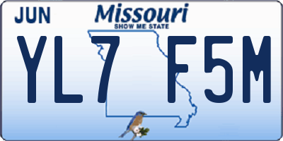 MO license plate YL7F5M