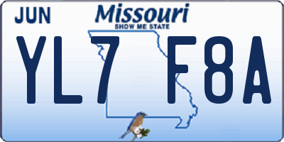 MO license plate YL7F8A