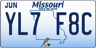 MO license plate YL7F8C